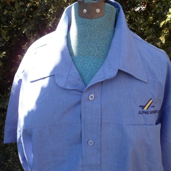 Men's XL Shirt Alpine Aerotech Blue Short Sleeve Dress Biz Collection Vintage - Picture 4 of 8